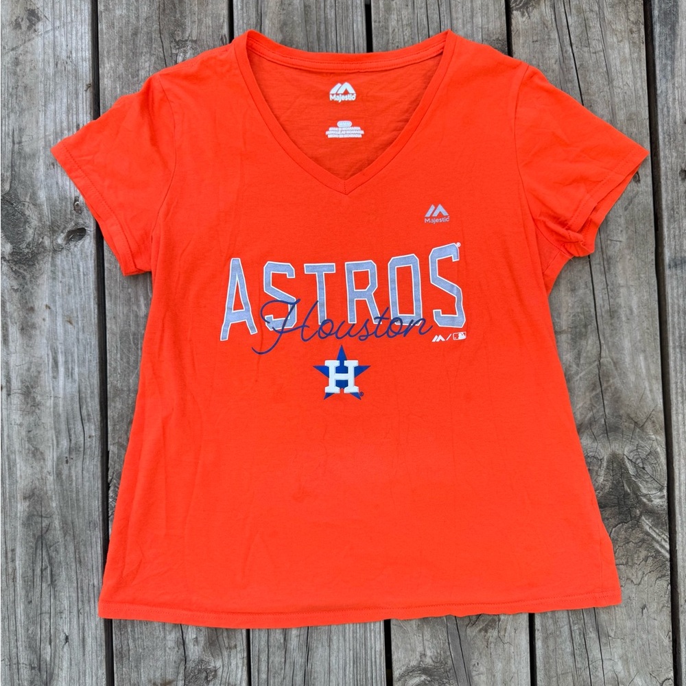 Majestic Houston Astros Orange V-Neck T-Shirt - Women’s Size M